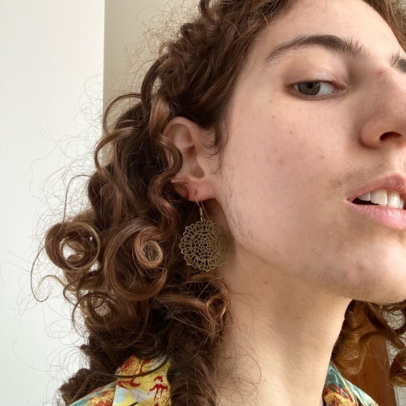 Gold Mandala Earrings - Picture 3 of 3